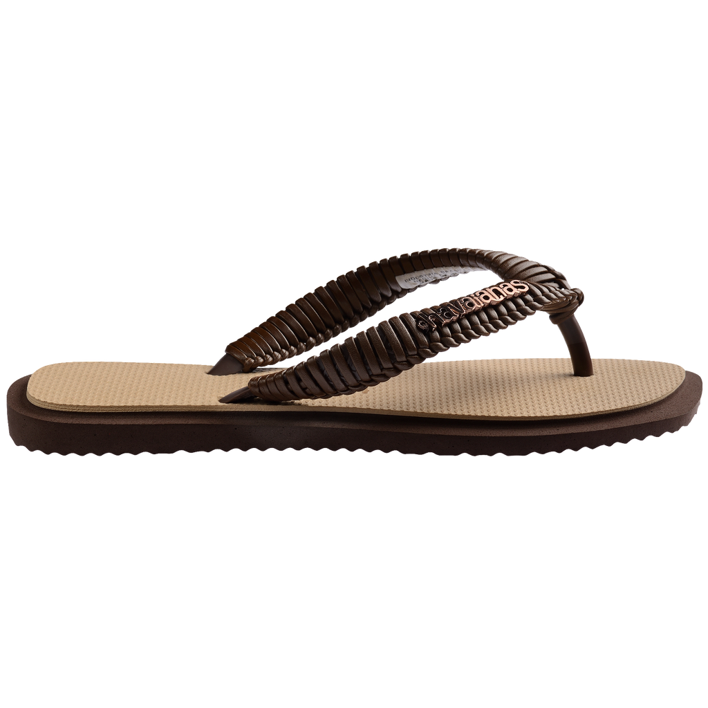 Women's Top Square Fusion Boho Flip Flops - Dark Brown/Golden