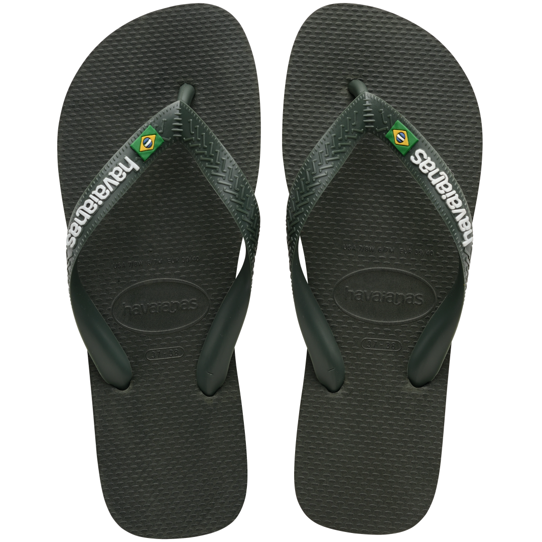 Men's Brazil Logo Flip Flops - Green Olive